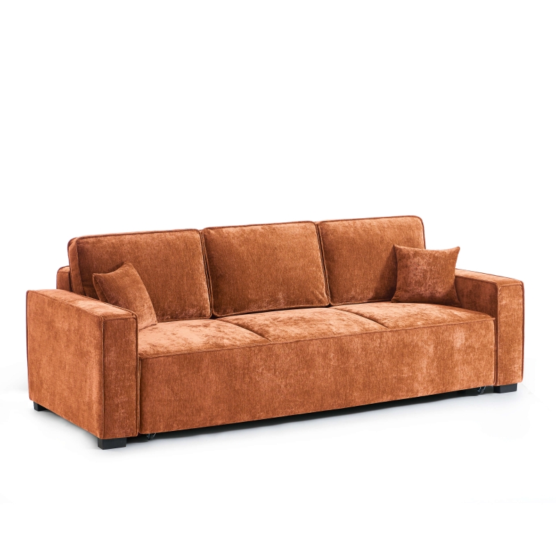 Canapé droit GAVI convertible tissu terracotta 3 places