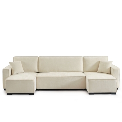 Canapé panoramique convertible GAVI 6 places tissu beige
