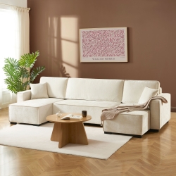 Canapé panoramique convertible GAVI 6 places tissu beige