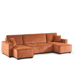 Canapé panoramique convertible GAVI 6 places tissu terracotta