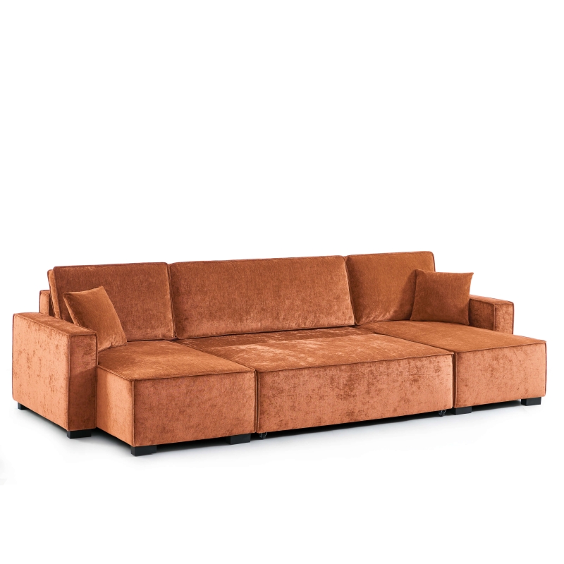 Canapé panoramique convertible GAVI 6 places tissu terracotta