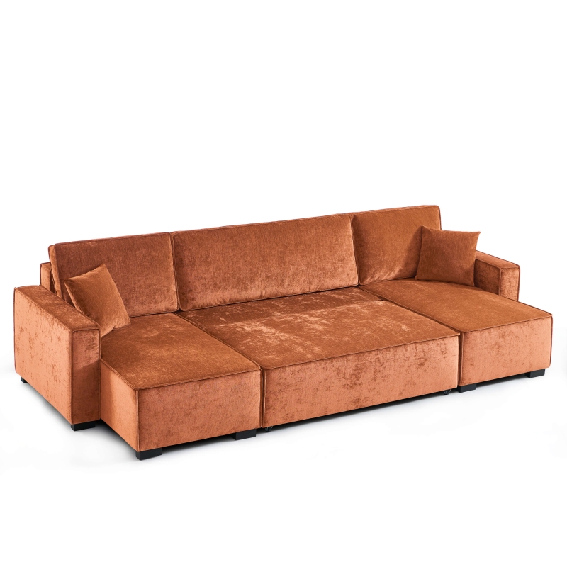 Canapé panoramique convertible GAVI 6 places tissu terracotta