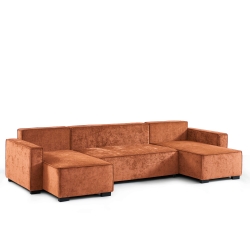 Canapé panoramique convertible GAVI 6 places tissu terracotta