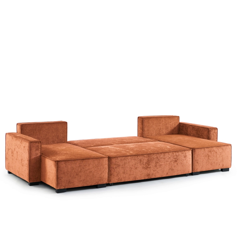 Canapé panoramique convertible GAVI 6 places tissu terracotta