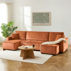 Canapé panoramique convertible GAVI 6 places tissu terracotta