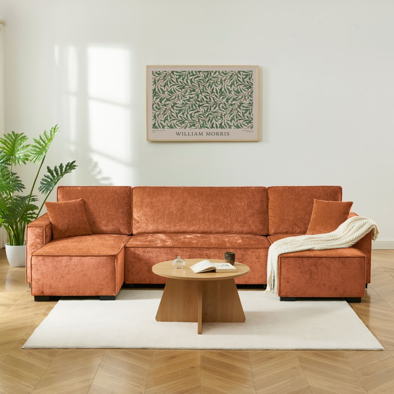 Canapé panoramique convertible GAVI 6 places tissu terracotta