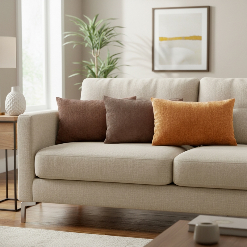 Lot de 3 coussins MOO 50x30cm en tissu chenille marron