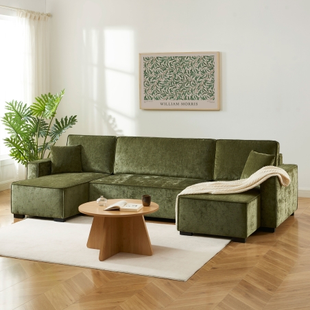 Canapé panoramique convertible GAVI 6 places tissu vert