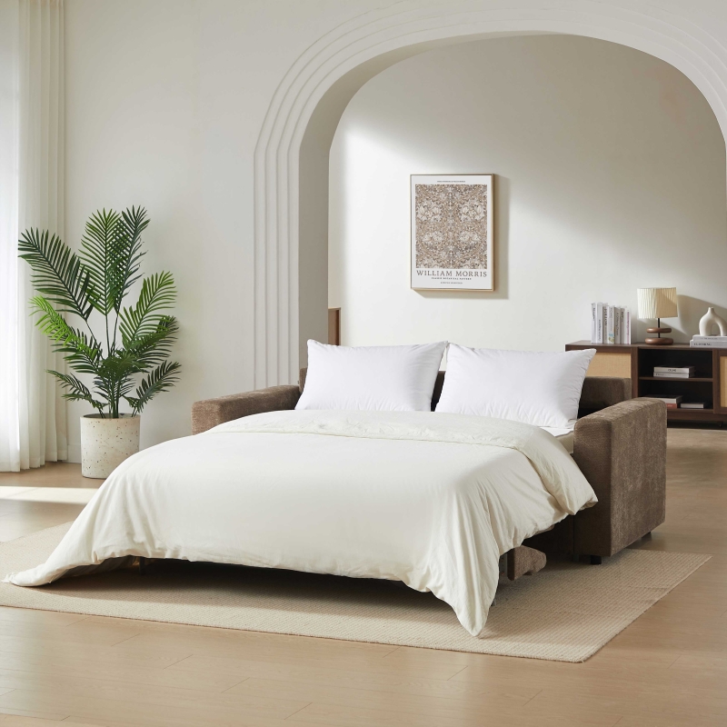 Canapé droit convertible express SOCCA 3 places tissu marron