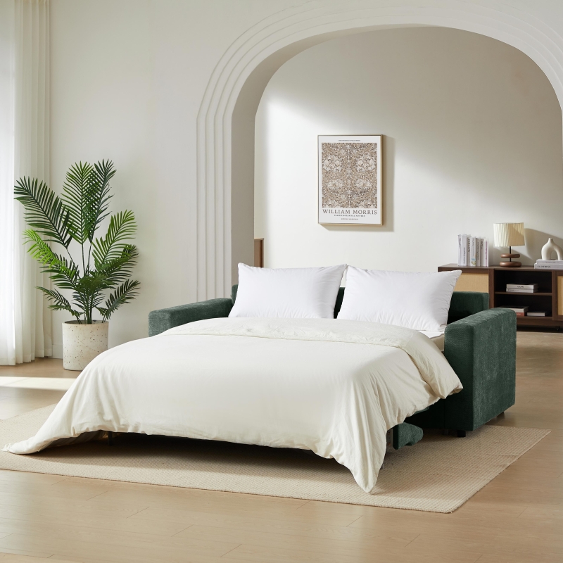 Canapé droit convertible express SOCCA 3 places tissu vert