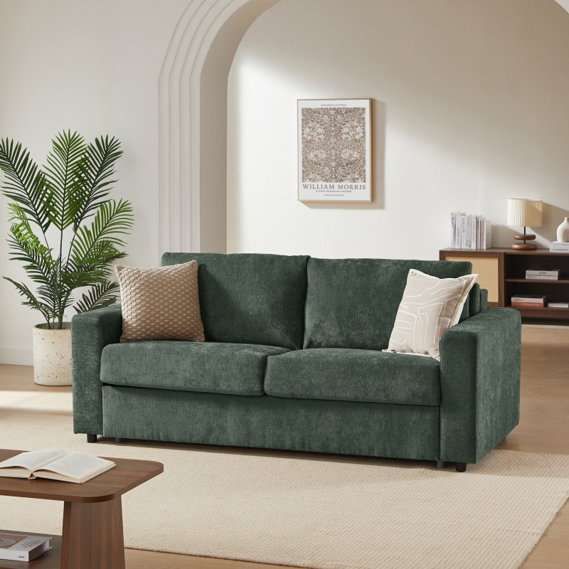 Canapé droit convertible express SOCCA 3 places tissu vert