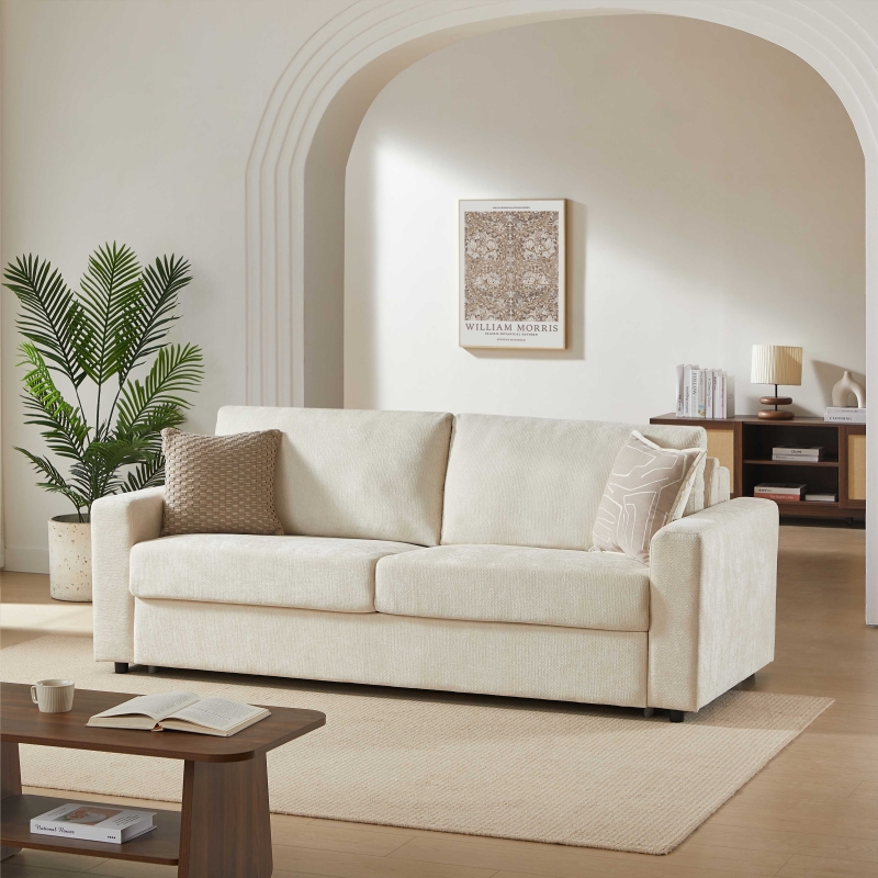 Canapé droit convertible express SOCCA 3-4 places tissu beige