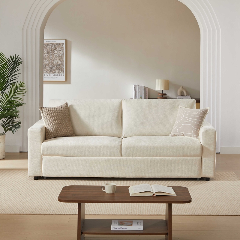 Canapé droit convertible express SOCCA 3-4 places tissu beige