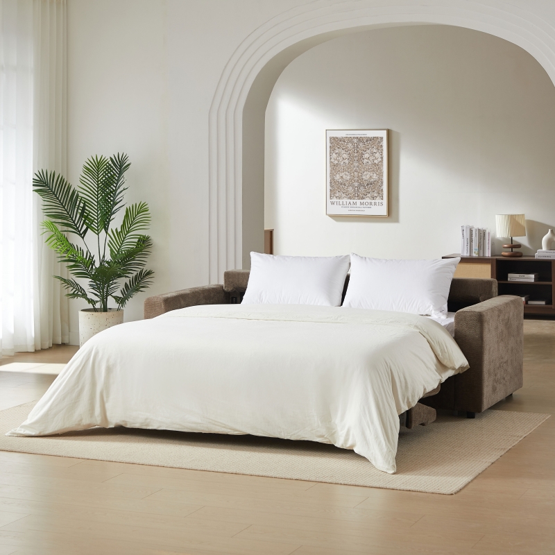 Canapé droit convertible express SOCCA 3-4 places tissu marron