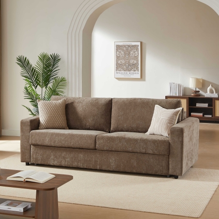 Canapé droit convertible express SOCCA 3-4 places tissu marron