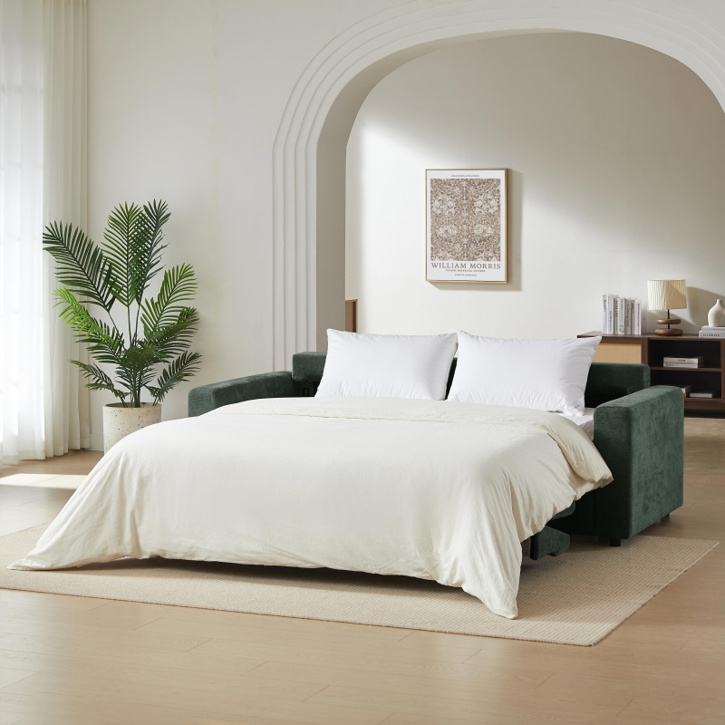 Canapé droit convertible express SOCCA 3-4 places tissu vert