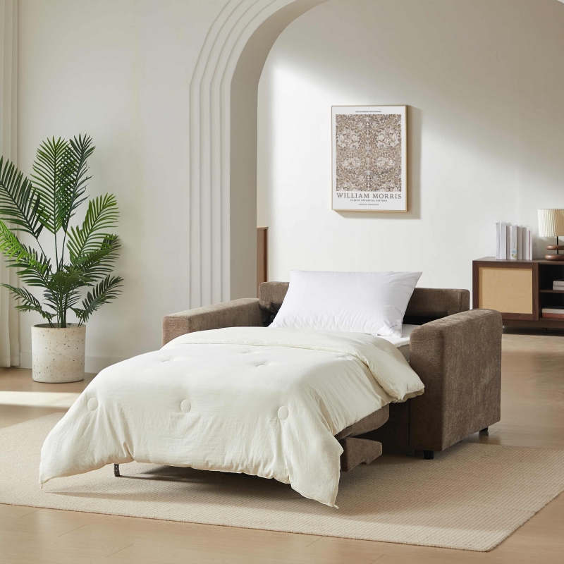 Canapé droit convertible express SOCCA 2 places tissu marron