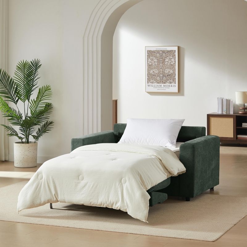 Canapé droit convertible express SOCCA 2 places tissu vert