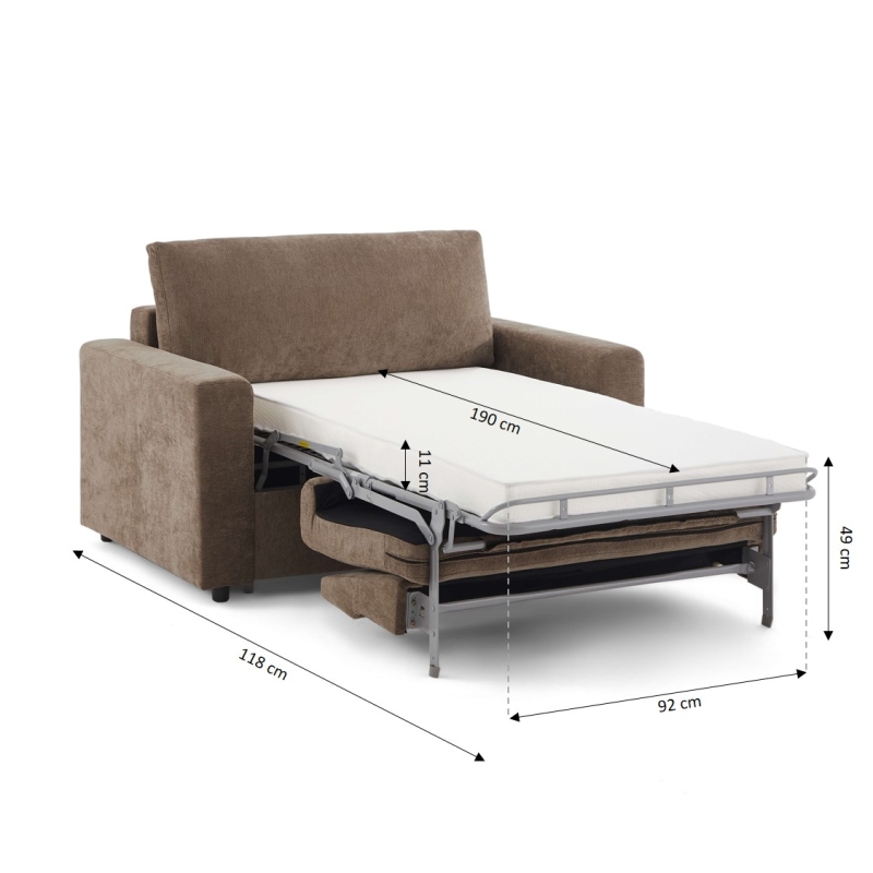 Canapé droit convertible express SOCCA 2 places tissu marron