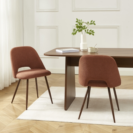 Lot de 2 chaises ELISABETH tissu terracotta pieds effet noyer