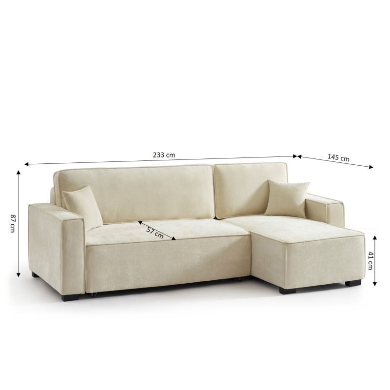 Canapé d'angle convertible et réversible GAVI 4 places tissu beige