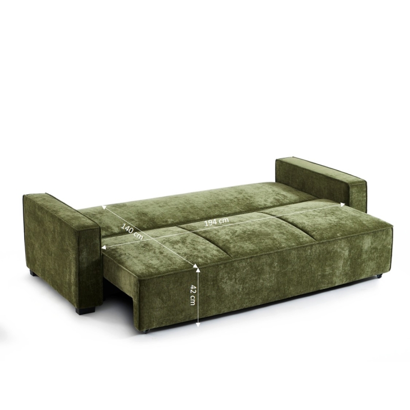 Canapé droit convertible GAVI 3 places tissu vert