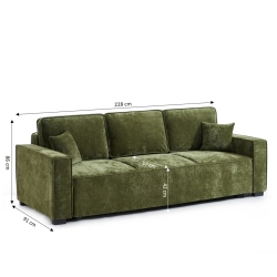Canapé droit convertible GAVI 3 places tissu vert