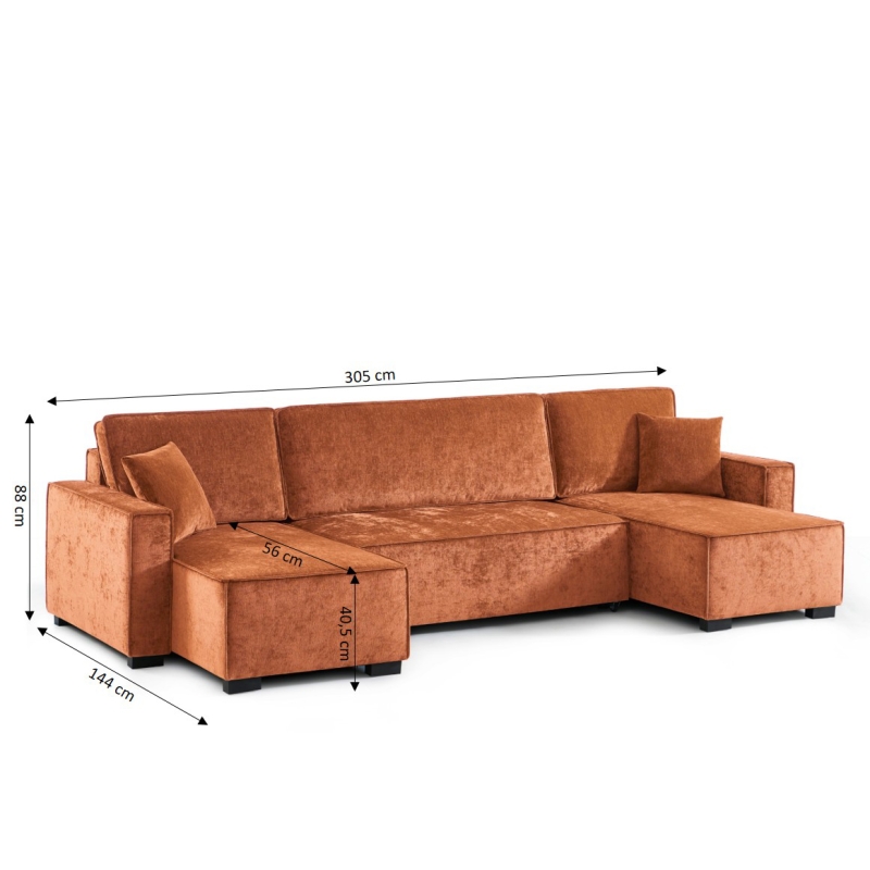 Canapé panoramique convertible GAVI 6 places tissu terracotta