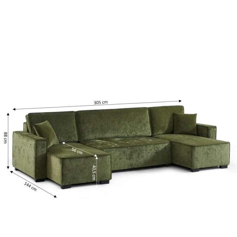 Canapé panoramique convertible GAVI 6 places tissu vert