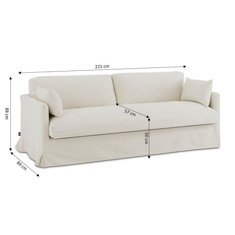 Canapé droit fixe déhoussable JATOBA 3 places tissu beige