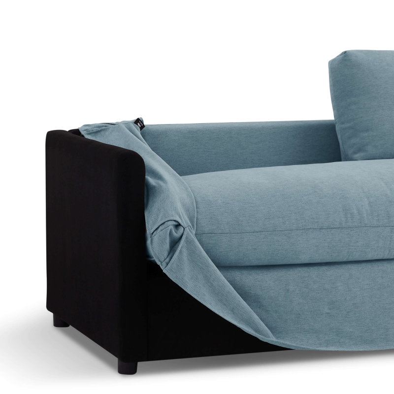 Canapé droit fixe déhoussable JATOBA 3 places tissu bleu