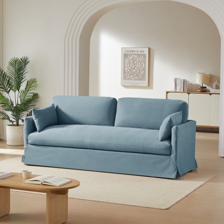 Canapé droit fixe JATOBA 3 places tissu bleu