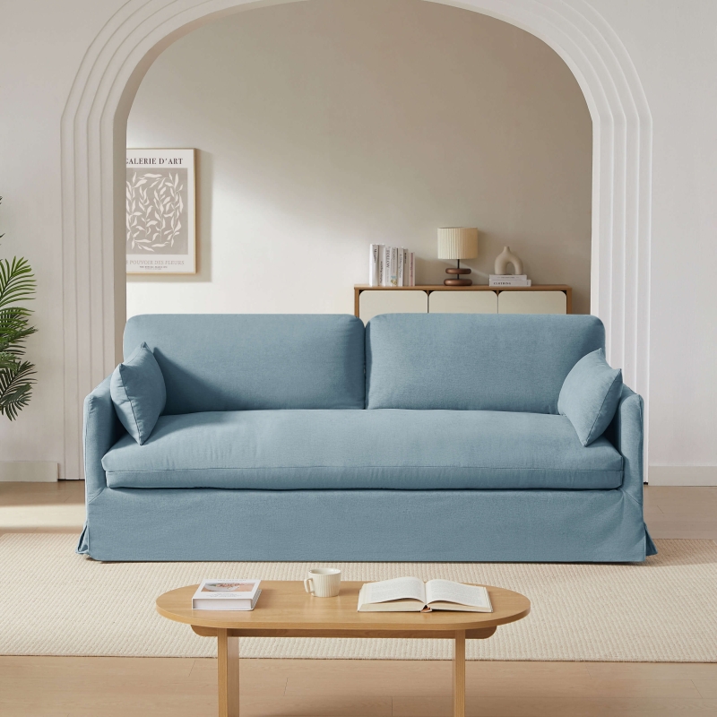 Canapé droit fixe déhoussable JATOBA 3 places tissu bleu