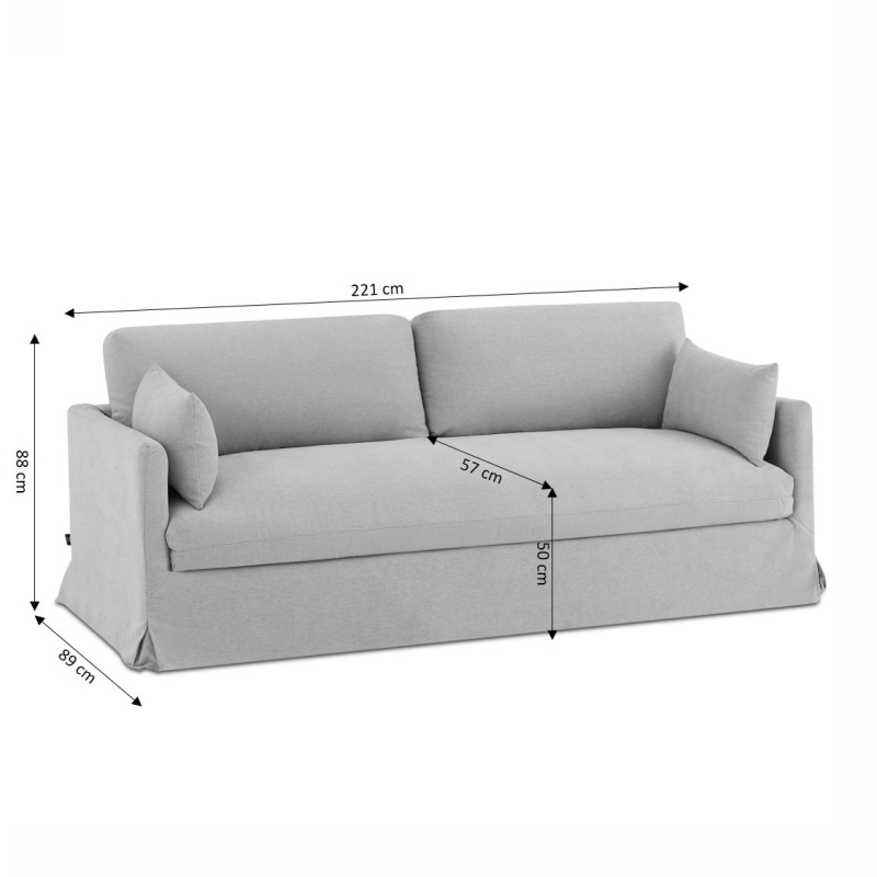 Canapé droit fixe déhoussable JATOBA 3 places tissu gris