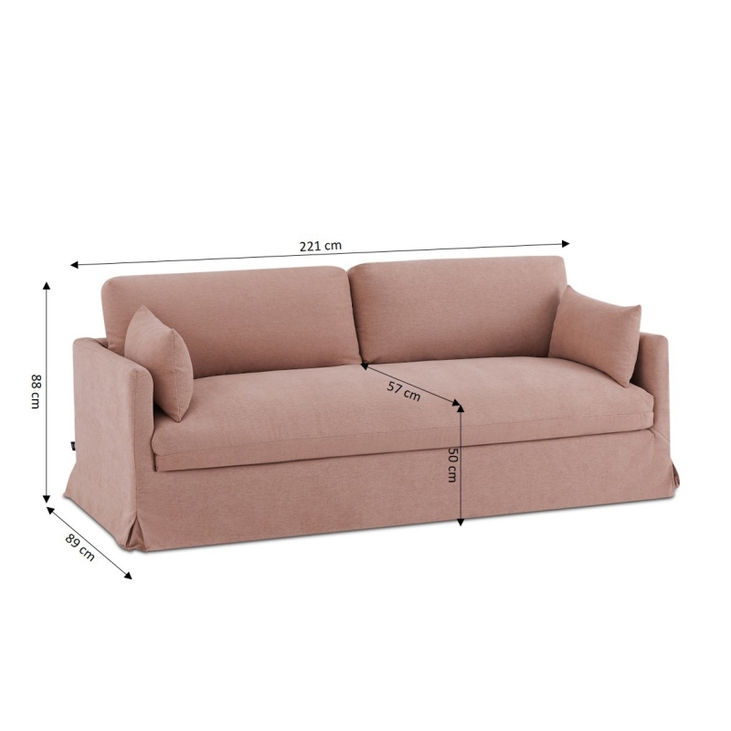 Canapé droit fixe déhoussable JATOBA 3 places tissu rose