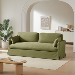 Canapé droit fixe déhoussable JATOBA 3 places tissu vert