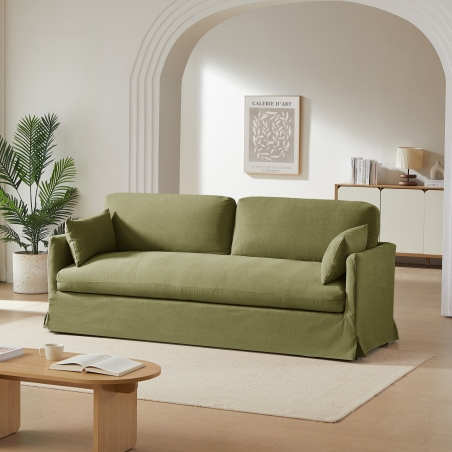 Canapé droit fixe JATOBA 3 places tissu vert