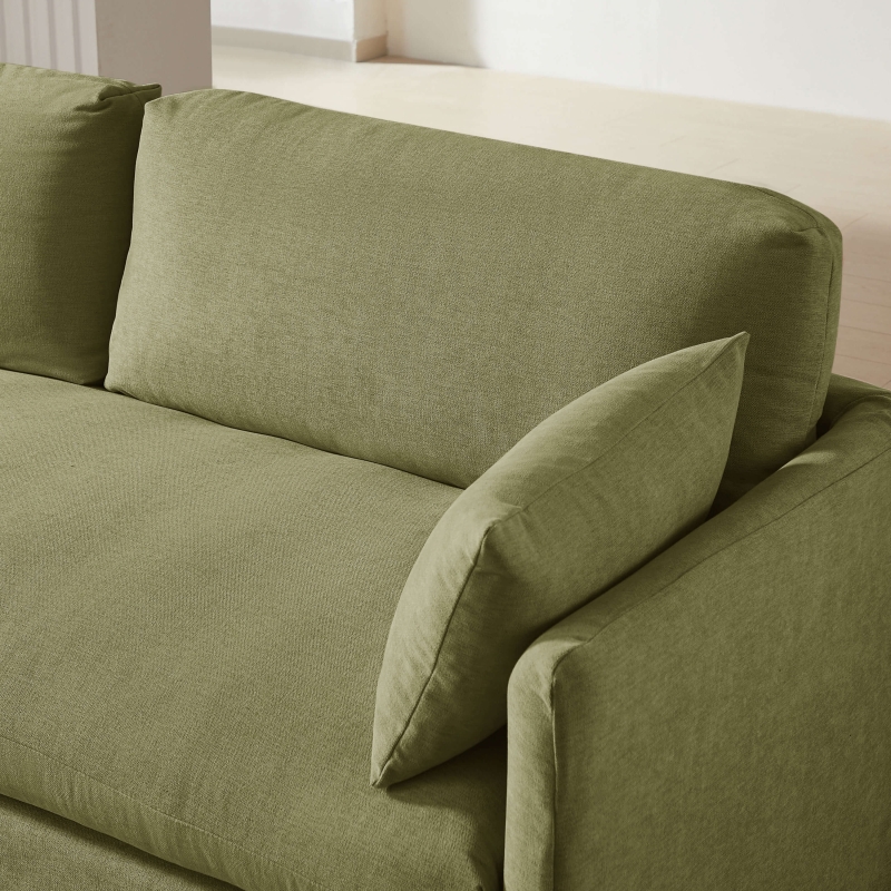 Canapé droit fixe déhoussable JATOBA 3 places tissu vert