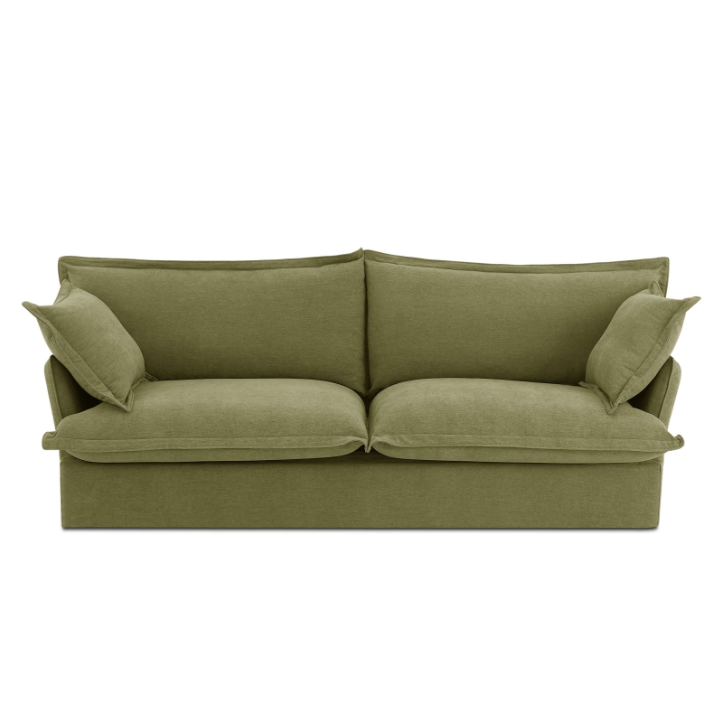 Canapé droit fixe déhoussable IROKO 3 places tissu vert