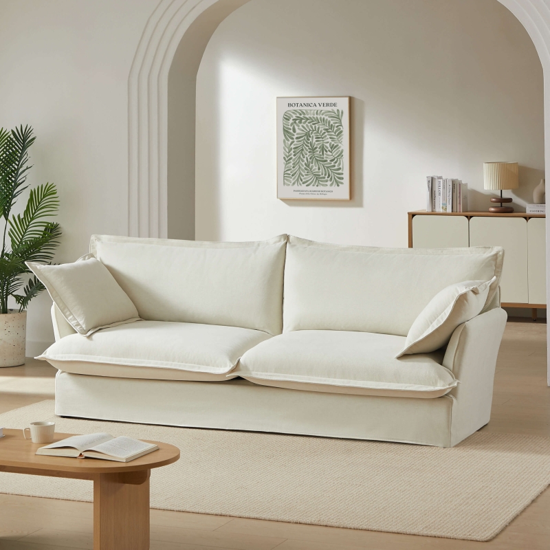 Canapé droit fixe déhoussable IROKO 3 places tissu beige