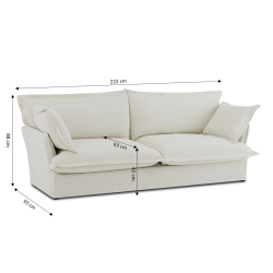 Canapé droit fixe déhoussable IROKO 3 places tissu beige