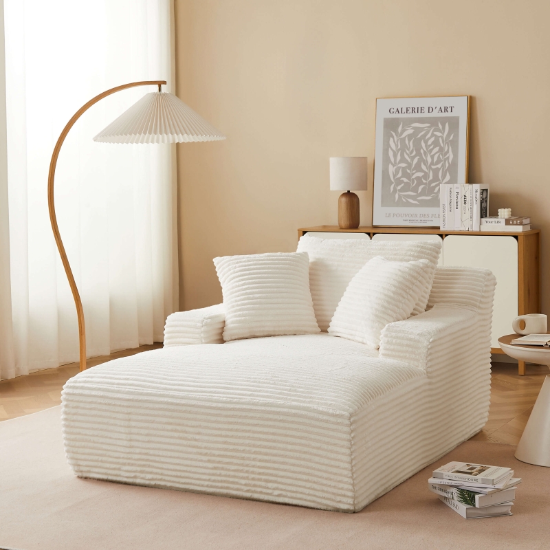 Canapé droit profond fixe et compressé KENEDY 1 place velours côtelé beige