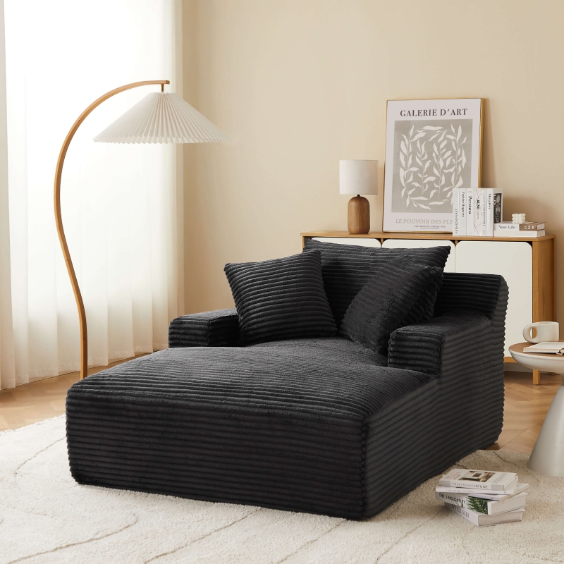 Canapé droit profond fixe et compressé KENEDY 1 place velours côtelé gris