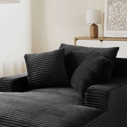 Canapé droit profond fixe et compressé KENEDY 1 place velours côtelé gris