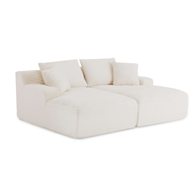 Canapé droit profond fixe et compressé KENEDY 3 places velours côtelé beige