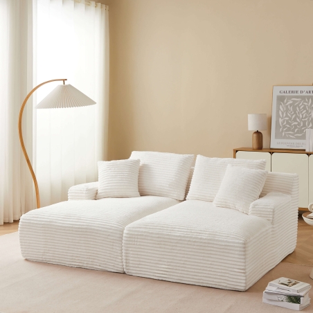 Canapé droit profond fixe et compressé KENEDY 3 places velours côtelé beige