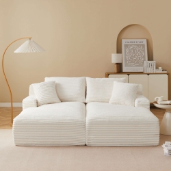 Canapé droit profond fixe et compressé KENEDY 3 places velours côtelé beige