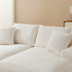 Canapé droit profond fixe et compressé KENEDY 3 places velours côtelé beige