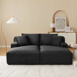 Canapé droit profond fixe et compressé KENEDY 3 places velours côtelé gris