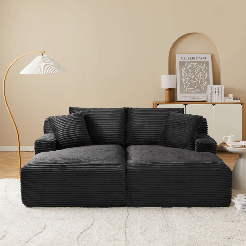 Canapé droit profond fixe et compressé KENEDY 3 places velours côtelé gris